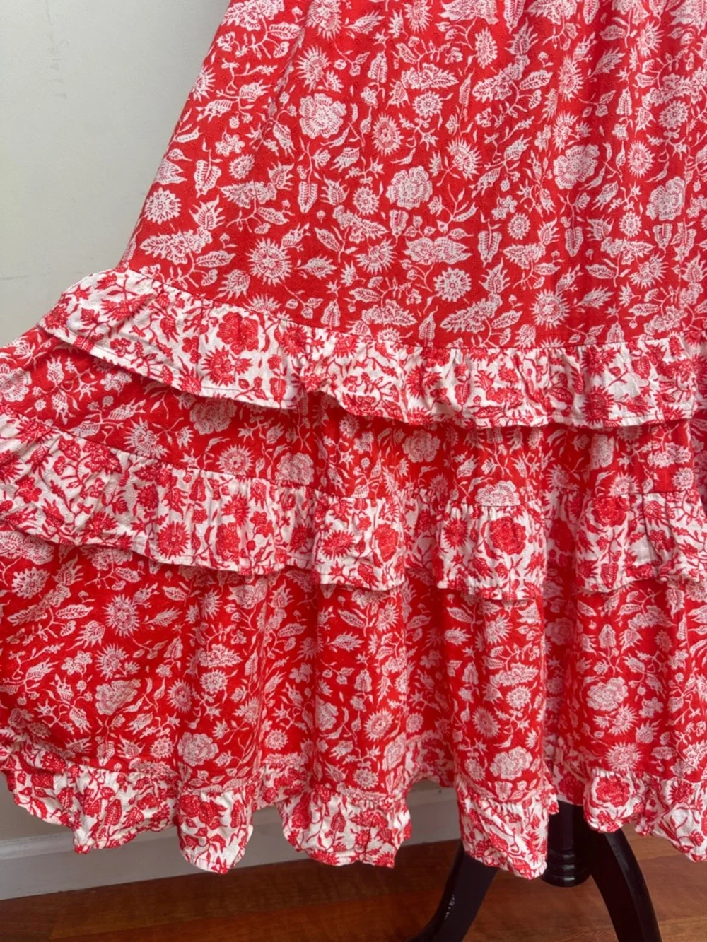 Universal Thread Floral Tiered Ruffle Strap Maxi Dress Red Size XS - Picture 3 of 9